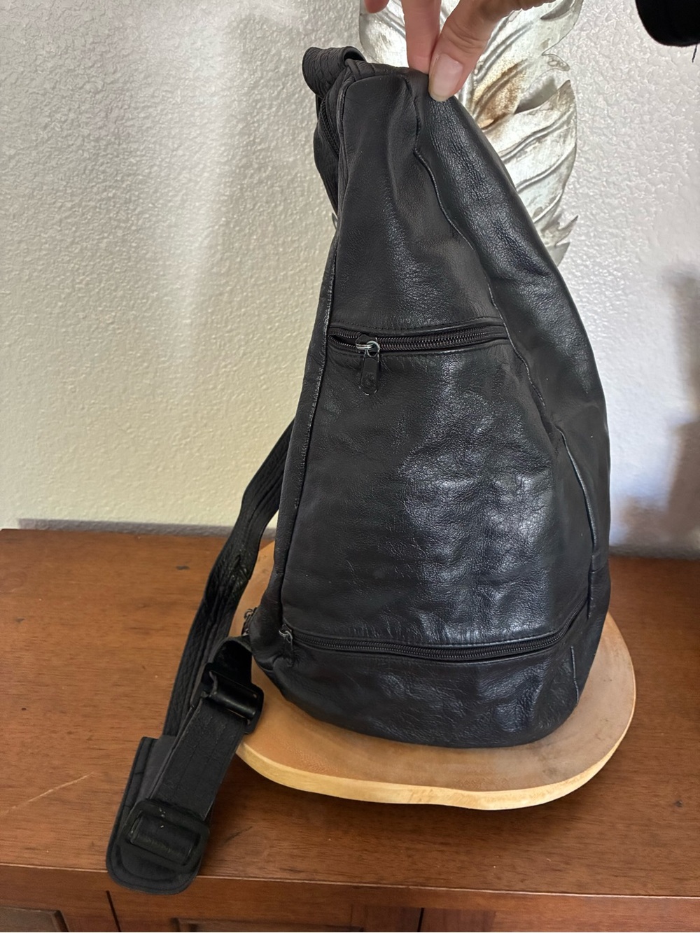 Sleek Black Leather Sling Bag - Casual Crossbody